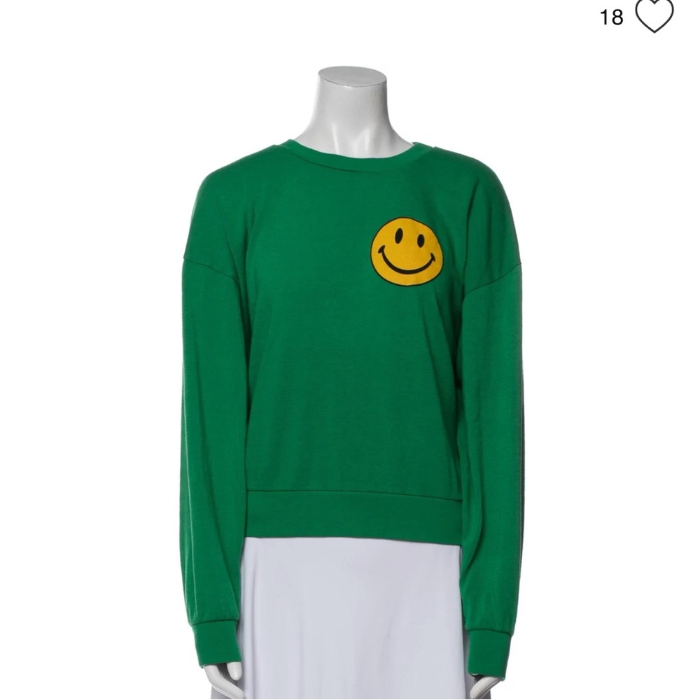 Aviator Nation Green Smiley Face Crewneck Sweatshirt Small